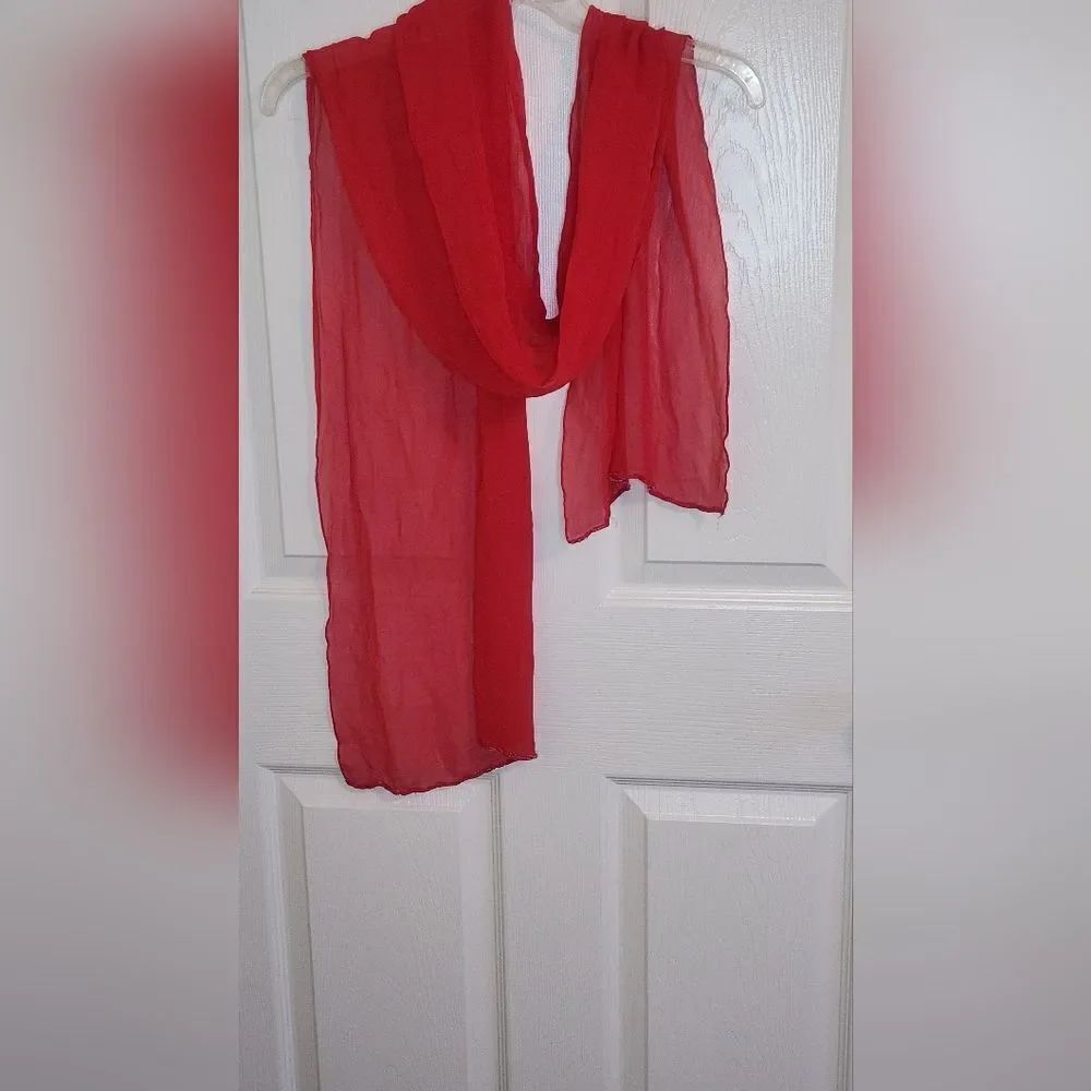Unbranded Red SILK Embroidered Rheinstones Women’s Scarf Wrap 72"×12"